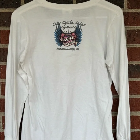 Y2K Harley Davidson Women's M Rhinestone Graphic Long Sleeve Tee Shirt Bling - Picture 4 of 8